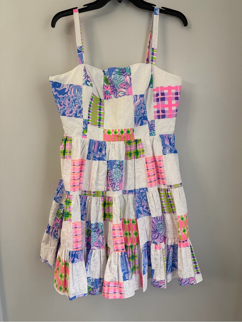 Lilly Pulitzer Alision Patch Me If You Can Poplin Fit & Flare Tiered Dress Sz 12